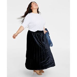 On 34th Plus Size Velvet Pleated Midi Skirt